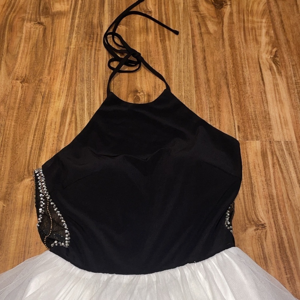 Stacy Sklar women dress 7 medium black white tulle rhinestones pearl prom formal - Picture 2 of 11